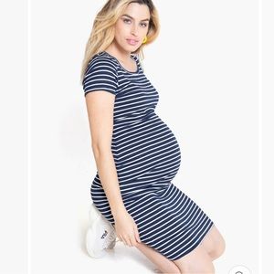 H&M Stripe Maternity Blue and White Jersey T-Shirt Dress
